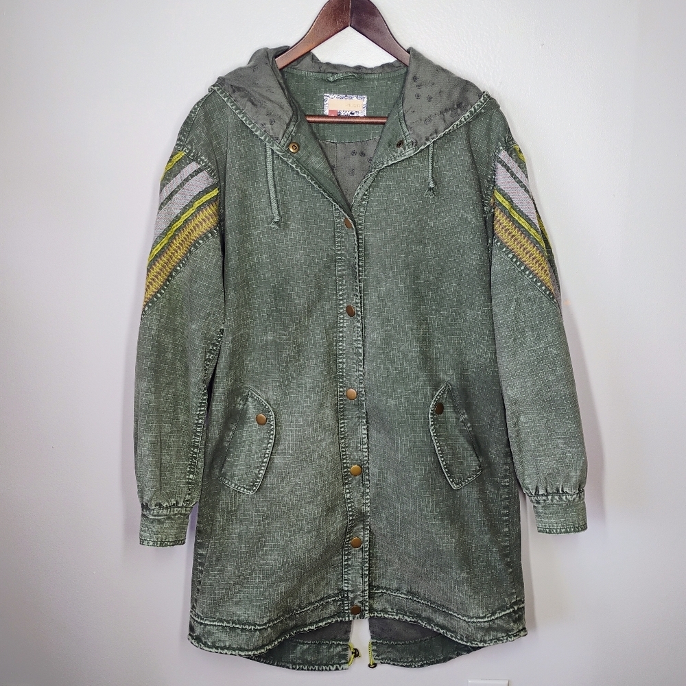 Anthropologie Pilcro Utility Anorak Jacket Womens XS Green Embroidered Bohemian - Picture 2 of 15